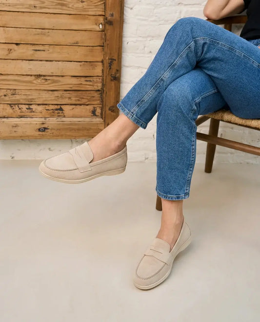 Elina : Mocassin en daim pour femme- Beige