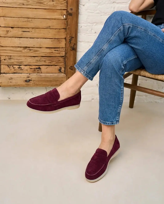 Elina : Mocassin en daim pour femme- Bordeaux