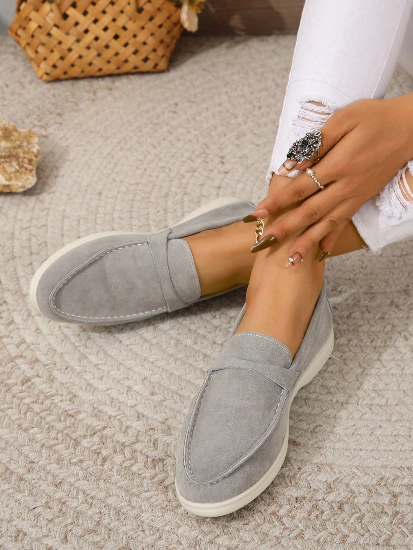 Penny: Mocassins en daim naturel, élégantes et confortables