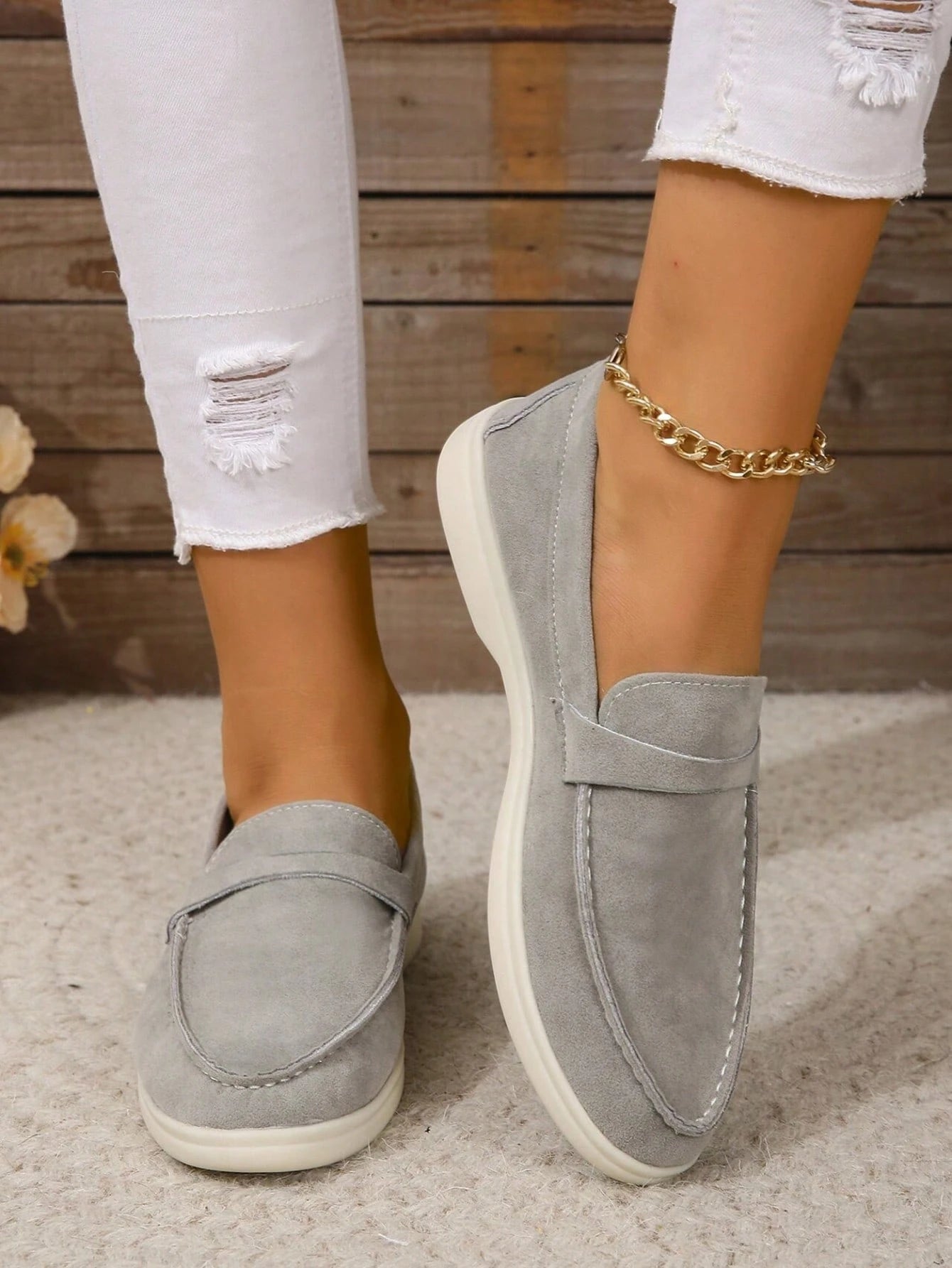 Penny: Mocassins en daim naturel, élégantes et confortables