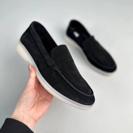 Rania: Mocassins en vrai daim -Noir