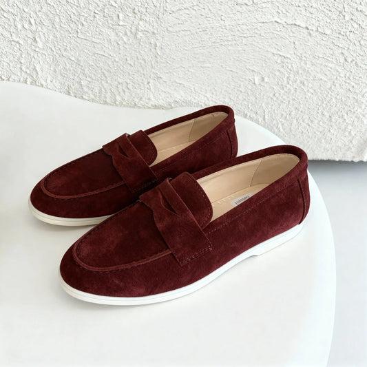 Elina : Mocassin en daim pour femme- Bordeaux