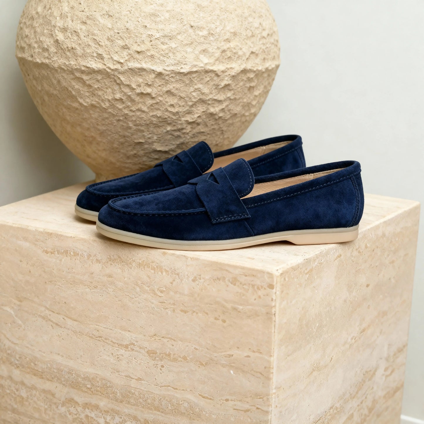 Elina : Mocassin en daim pour femme- Bleu Foncé