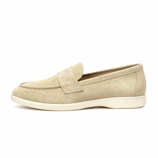 Elina : Mocassin en daim pour femme- Beige