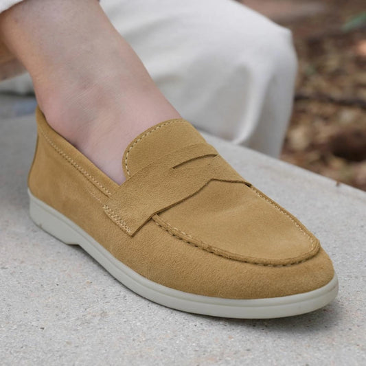 Elina : Mocassin en daim pour femme -Camel