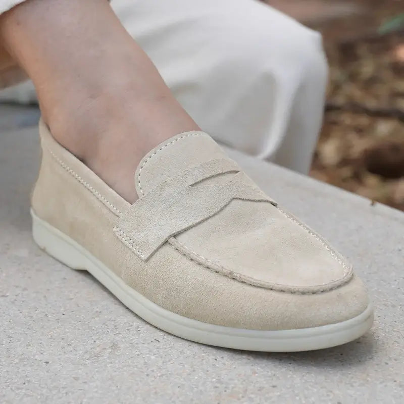 Elina : Mocassin en daim pour femme- Beige