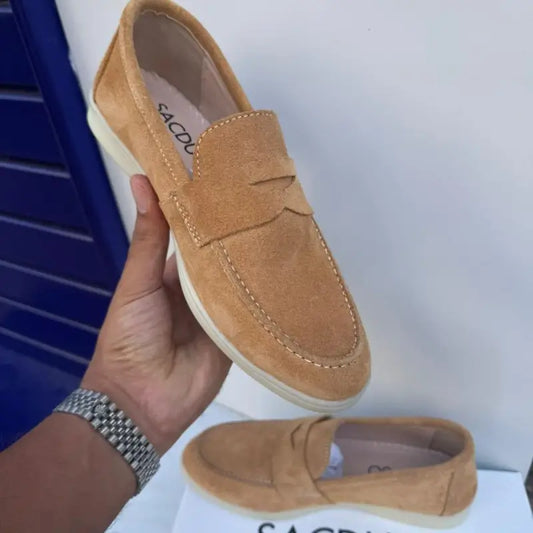 Mocassins Femme en Daim Véritable - Beige Sablé