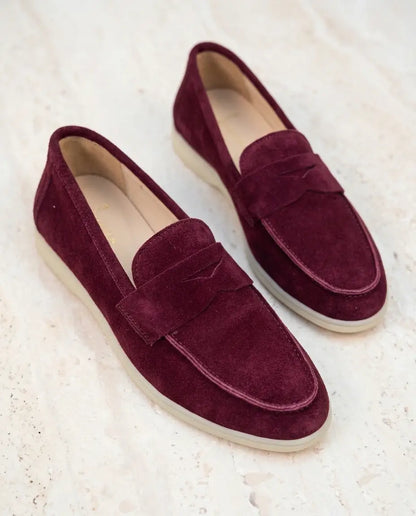 Elina : Mocassin en daim pour femme- Bordeaux