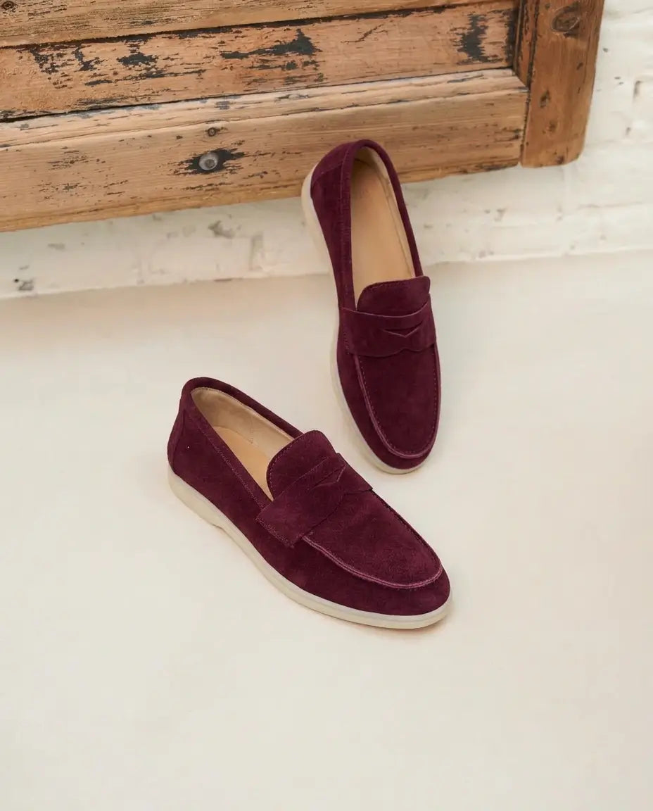 Elina : Mocassin en daim pour femme- Bordeaux