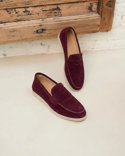 Elina : Mocassin en daim pour femme- Bordeaux