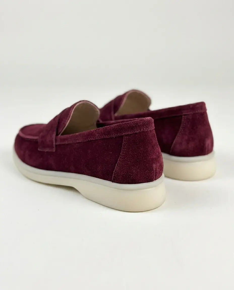 Elina : Mocassin en daim pour femme- Bordeaux