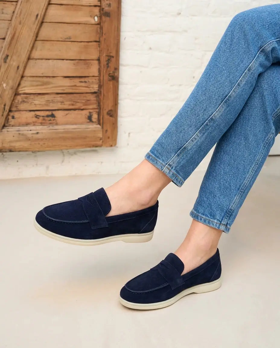 Elina : Mocassin en daim pour femme -Noir