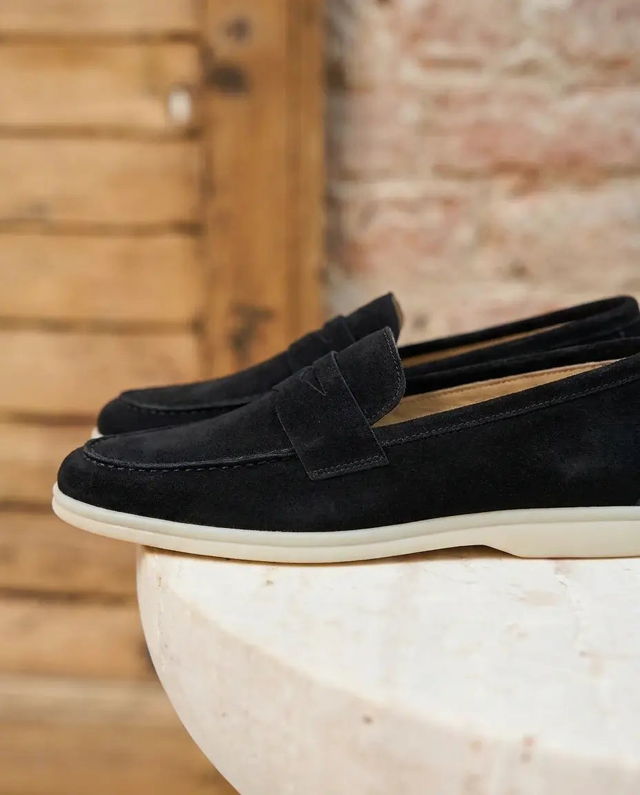 Elina : Mocassin en daim pour femme -Noir