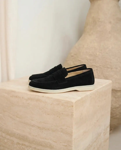 Elina : Mocassin en daim pour femme -Noir