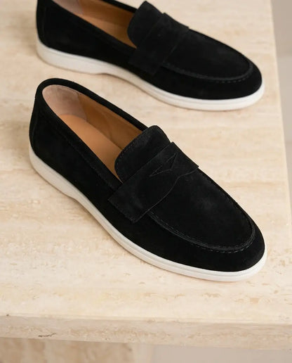 Elina : Mocassin en daim pour femme -Noir