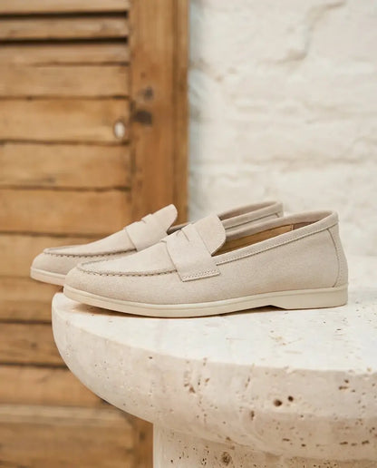 Elina : Mocassin en daim pour femme- Beige