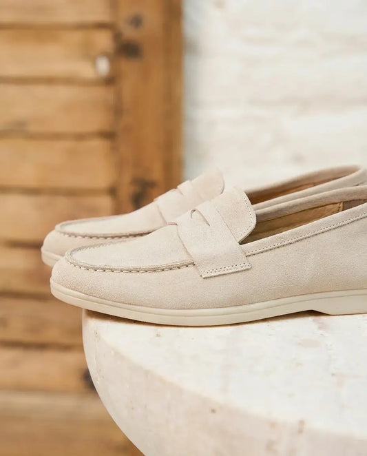 Elina : Mocassin en daim pour femme- Beige