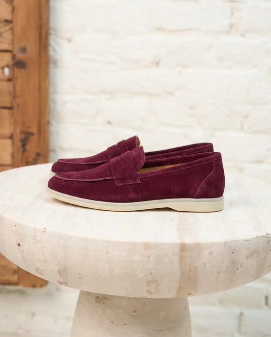 Elina : Mocassin en daim pour femme- Bordeaux