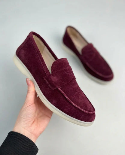 Elina : Mocassin en daim pour femme- Bordeaux