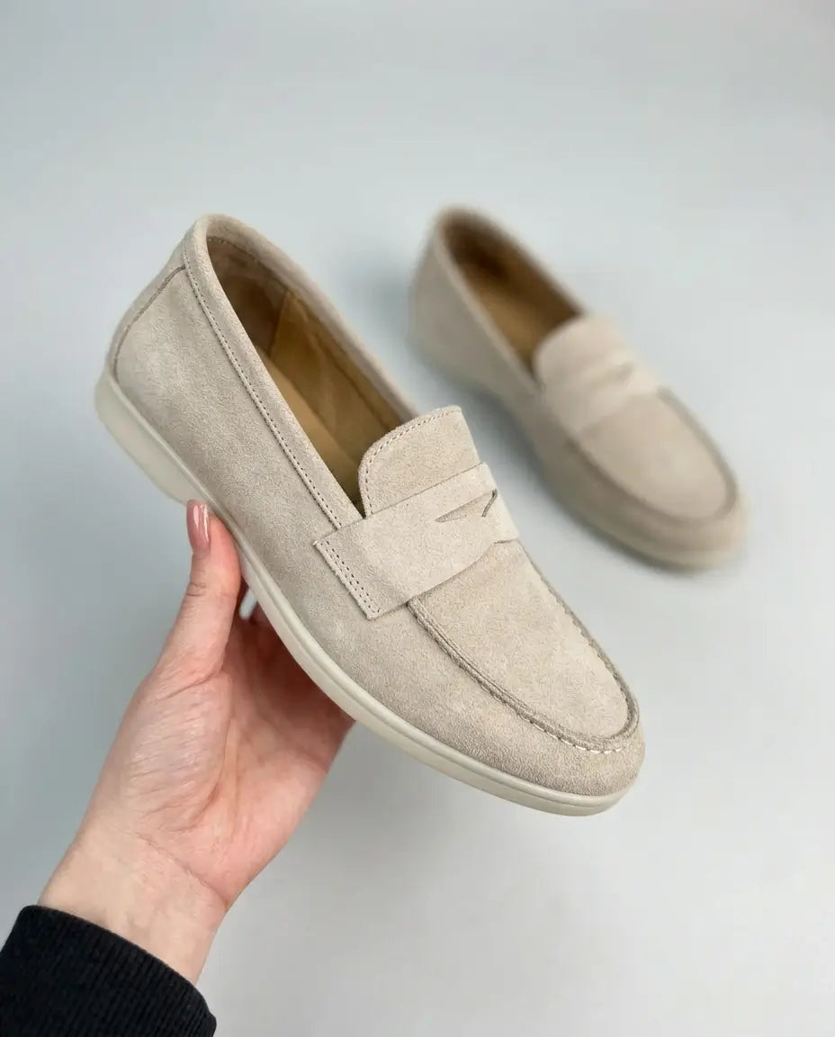 Elina : Mocassin en daim pour femme- Beige