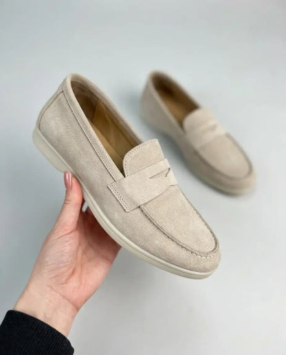 Elina : Mocassin en daim pour femme- Beige