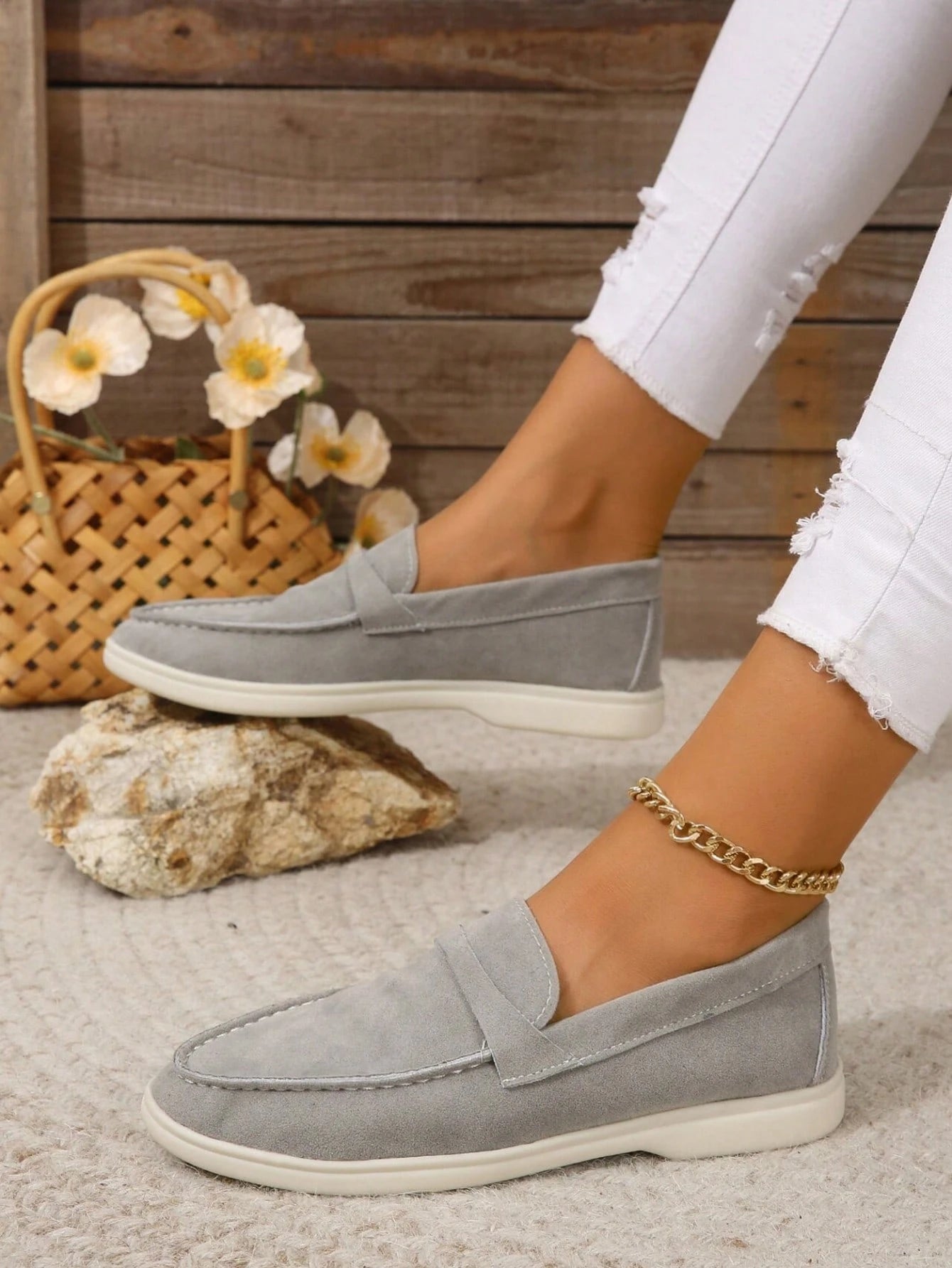 Penny: Mocassins en daim naturel, élégantes et confortables