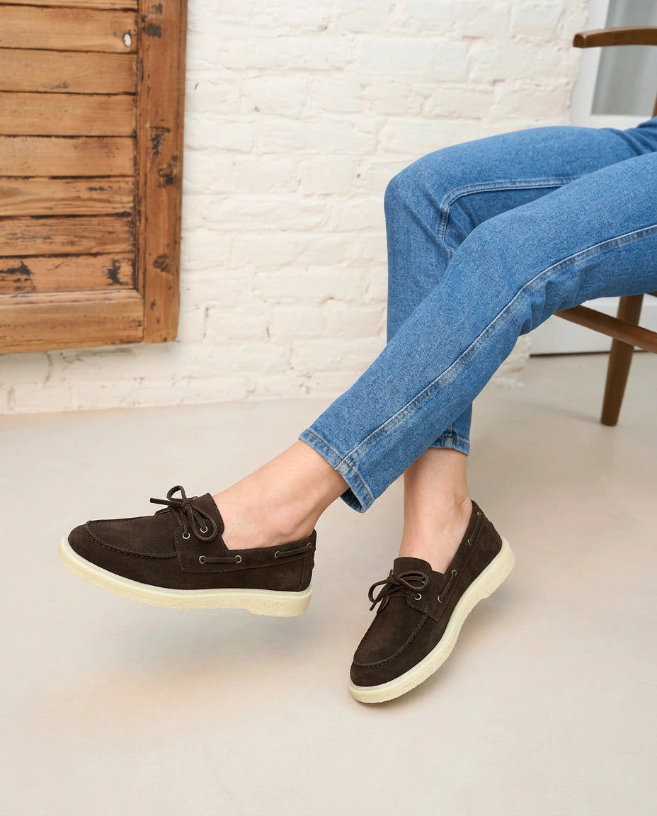 Caroline : Nouvelle collection- mocassin femme en Daim Véritable