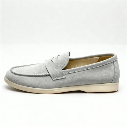 Elina : Mocassin en daim pour femme- Gris