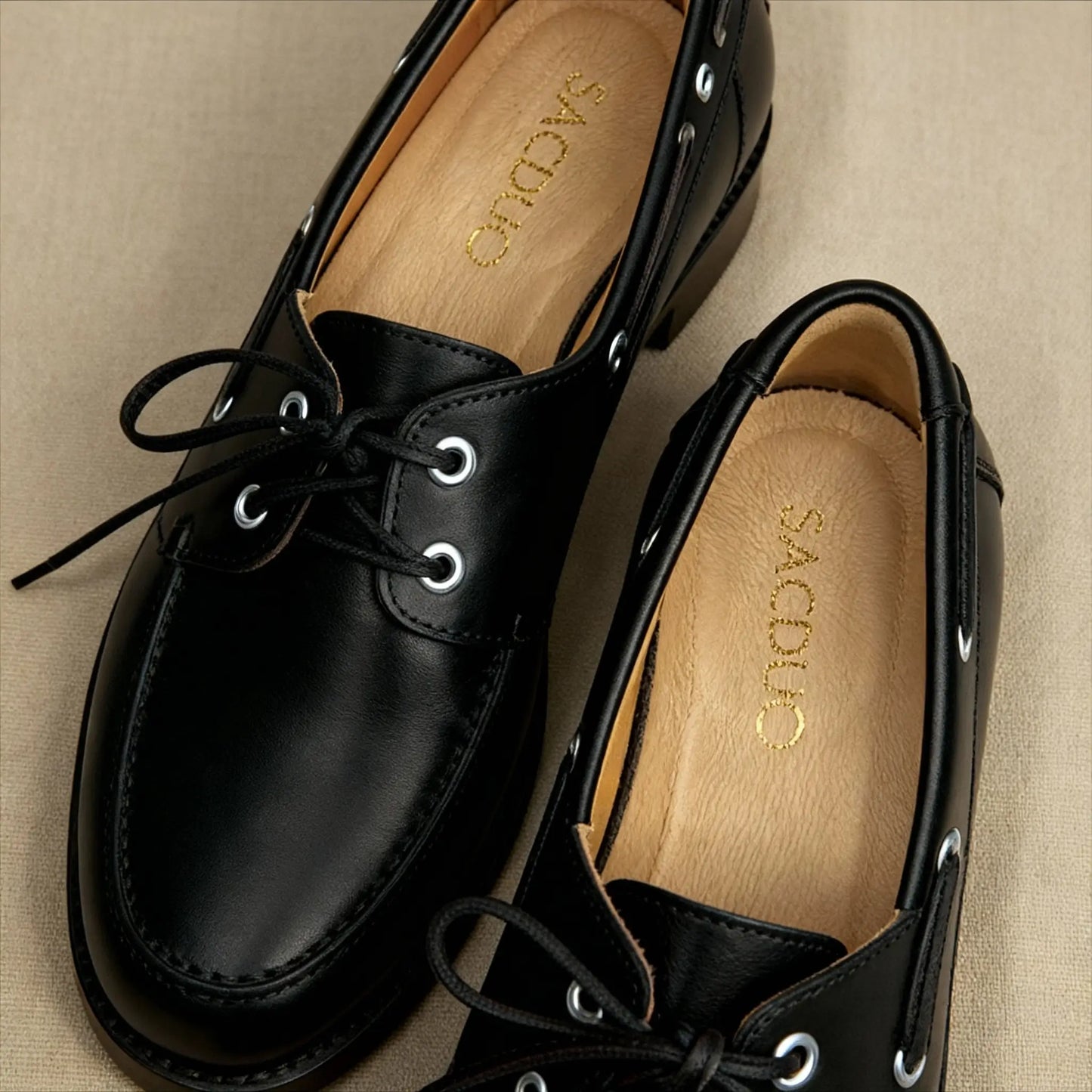 Caroline : Mocassin Femme en Cuir – Noir