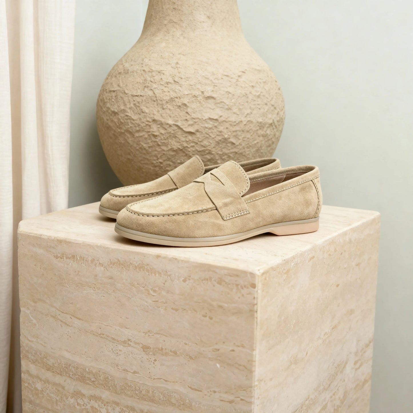 Elina : Mocassin en daim pour femme- Beige