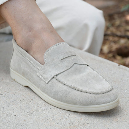 Elina : Mocassin en daim pour femme- Gris