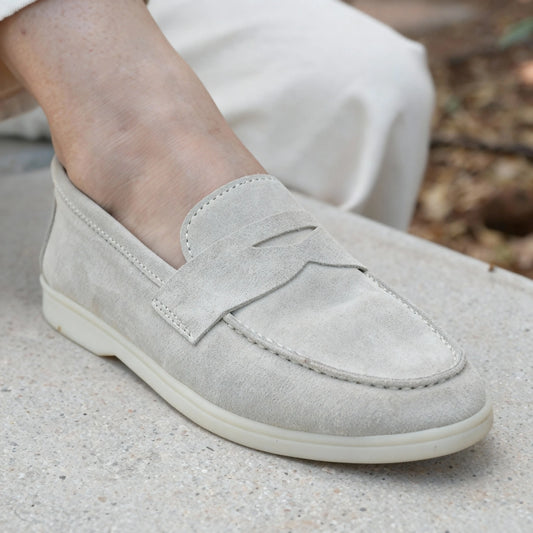 Elina : Mocassin en daim pour femme- Gris