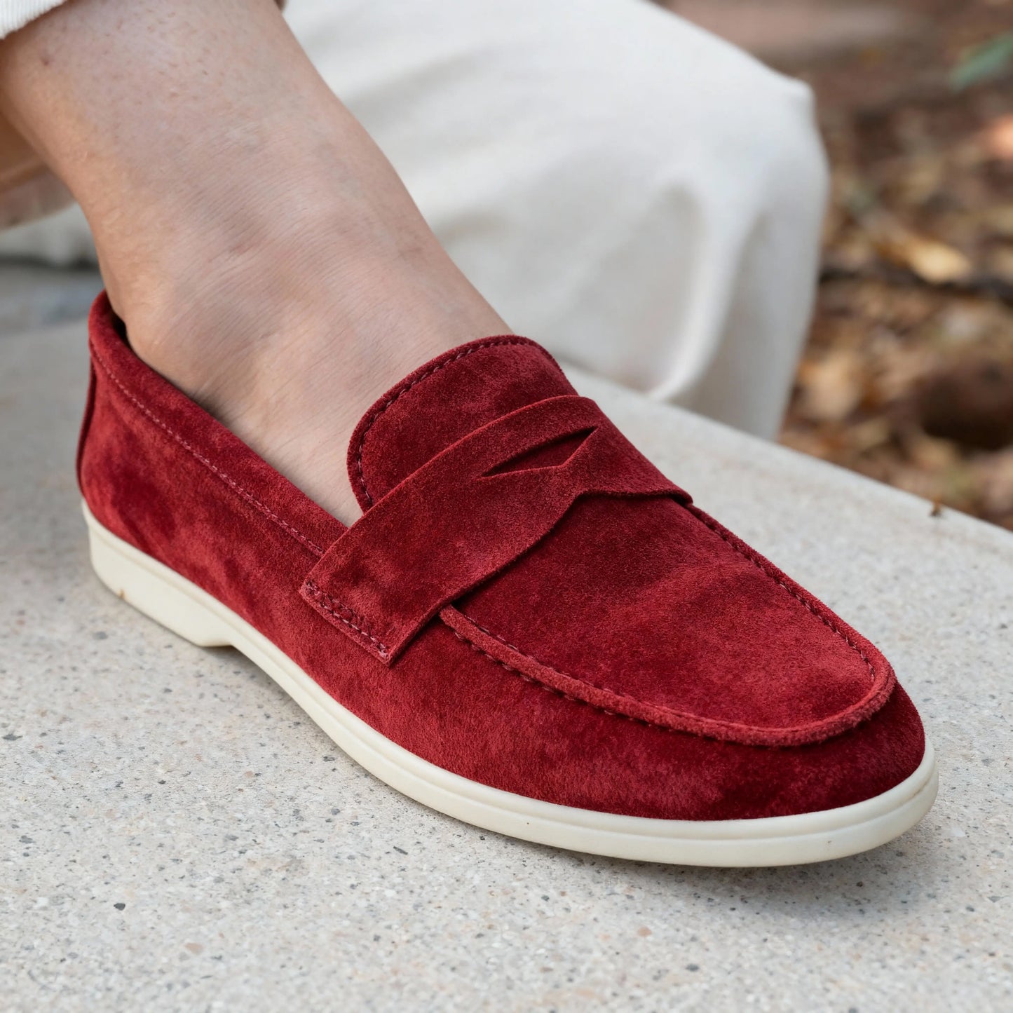 Elina : Mocassin en daim pour femme- Bordeaux