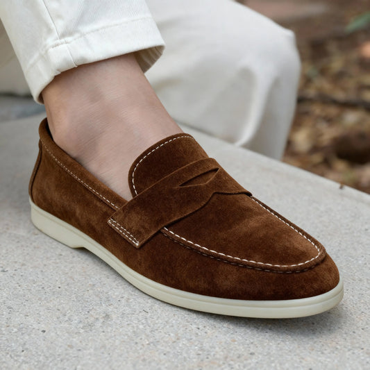 Elina : Mocassin en daim pour femme -Marron