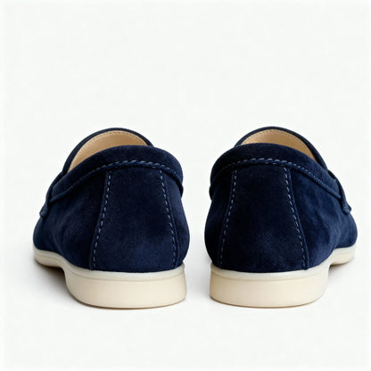 Elina : Mocassin en daim pour femme- Bleu Foncé