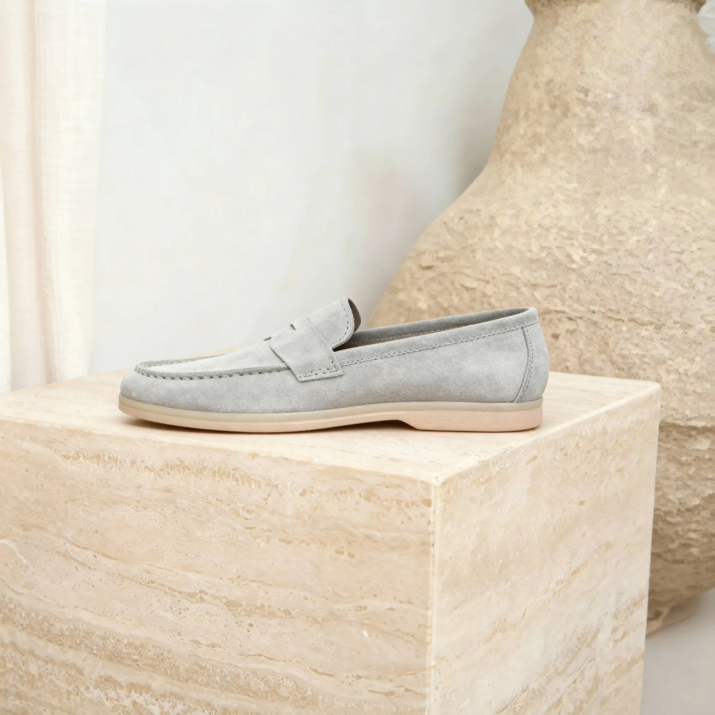 Elina : Mocassin en daim pour femme- Gris