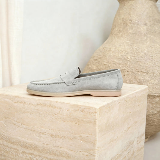 Elina : Mocassin en daim pour femme- Gris