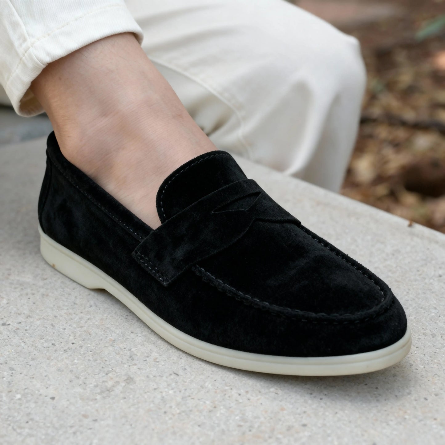 Elina : Mocassin en daim pour femme -Noir