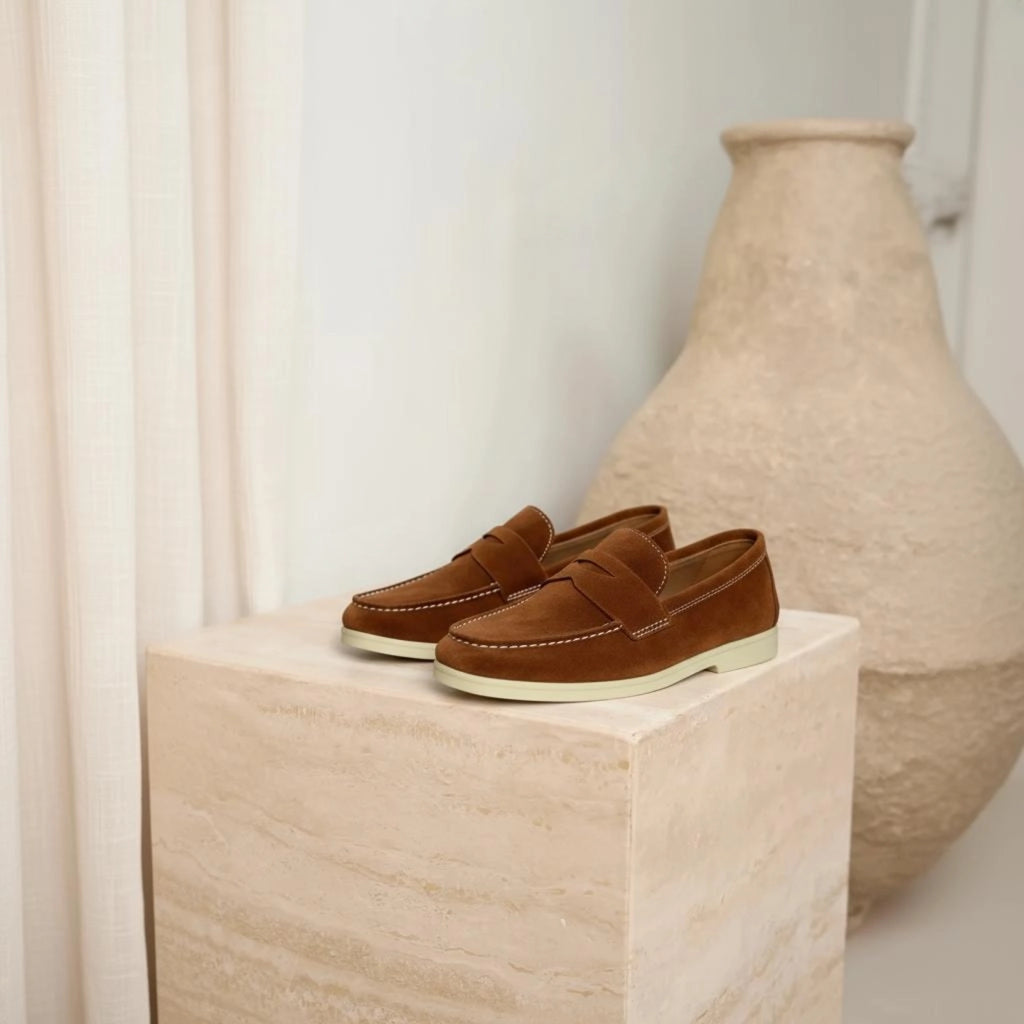 Elina : Mocassin en daim pour femme -Marron