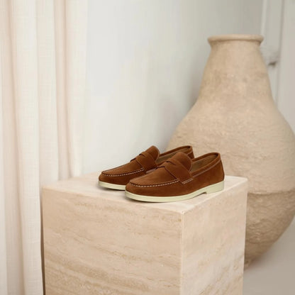 Elina : Mocassin en daim pour femme -Marron